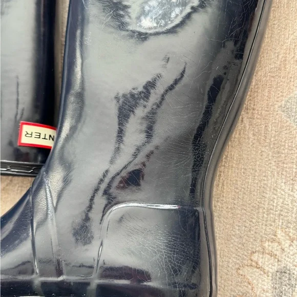 Hunter Original Tall Gloss Navy Blue Waterproof Boots - Picture 15 of 16